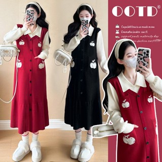  Young Mom | Váy bầu mùa đông Y554 may giả yếm có 2 màu Đỏ đô và Đen sang trọng hàng nhập Quảng Châu 