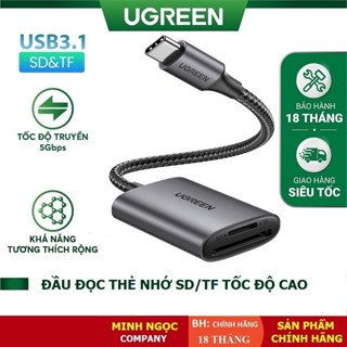 Đầu đọc thẻ nhớ SD/TF chuẩn USB 3.1 Type C tốc độ cực cao Ugreen 80888 vỏ Nhôm cao cấp - Bảo hành 24 tháng