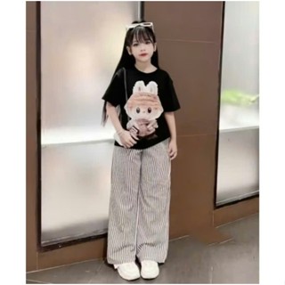 BỘ ÁO THUN LABUBU QUẦN XUÔNG KẺ SỌC CHO BÉ GÁI 13-44KG.
