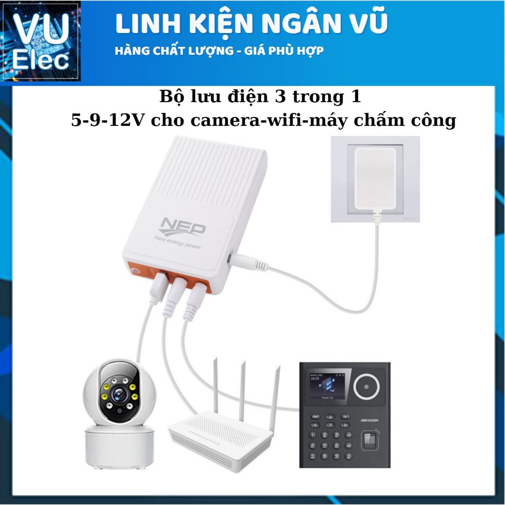 Bộ lưu điện wifi DUNG LƯỢNG CAO 7800mAh Wifi Camera - UPS 12V/9V/ 5V(chạy wifi được 4-12 giờ)kèm Ngu