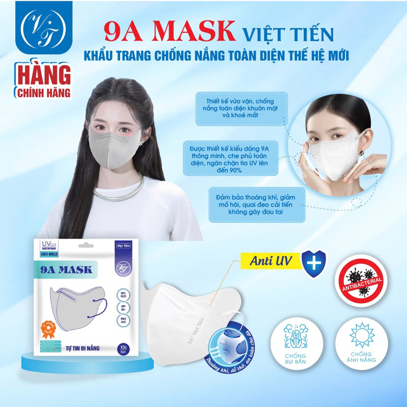 [Set 200 khẩu trang] : Khẩu trang 9A VIỆT TIẾN chống nắng 5 lớp cao cấp  ngăn khói bụi ,vi khuẩn ,ki