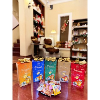 Vỏ hộp hình thang Peptits đựng bánh kẹo tặng kèm nơ lên lẵng quà