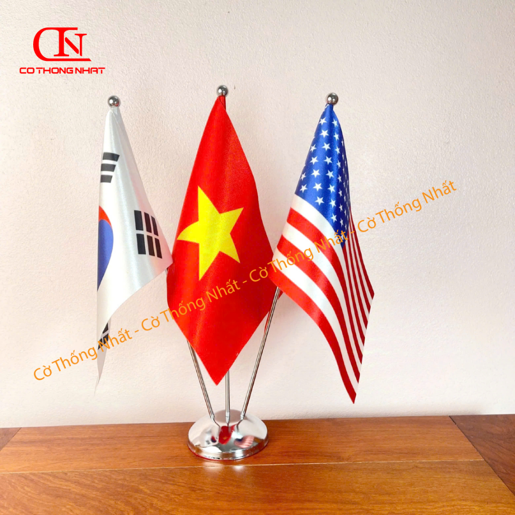 Cờ Để Bàn hợp kim Cắm 3 cờ các nước có thể tùy chọn