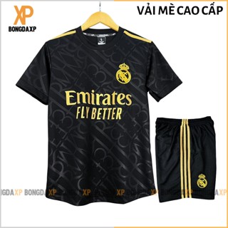 Áo Đá Bóng Real Madrid Đen Vàng 2024, Đồ Đá Banh Vải Mè Cao Cấp