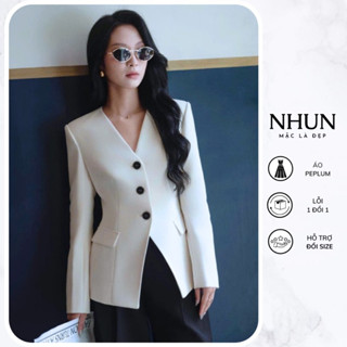 Áo kiểu nữ dài tay NhunFashion Áo peplum nữ thiết kế cúc dọc có đệm vai hàng 2 lớp dày dặn N159