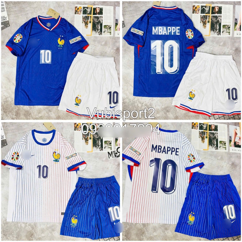 Set bộ quần áo thể thao bóng đá nam nữ ĐT Đội Tuyển Pháp 2024 France áo xanh than quần trắng 2022