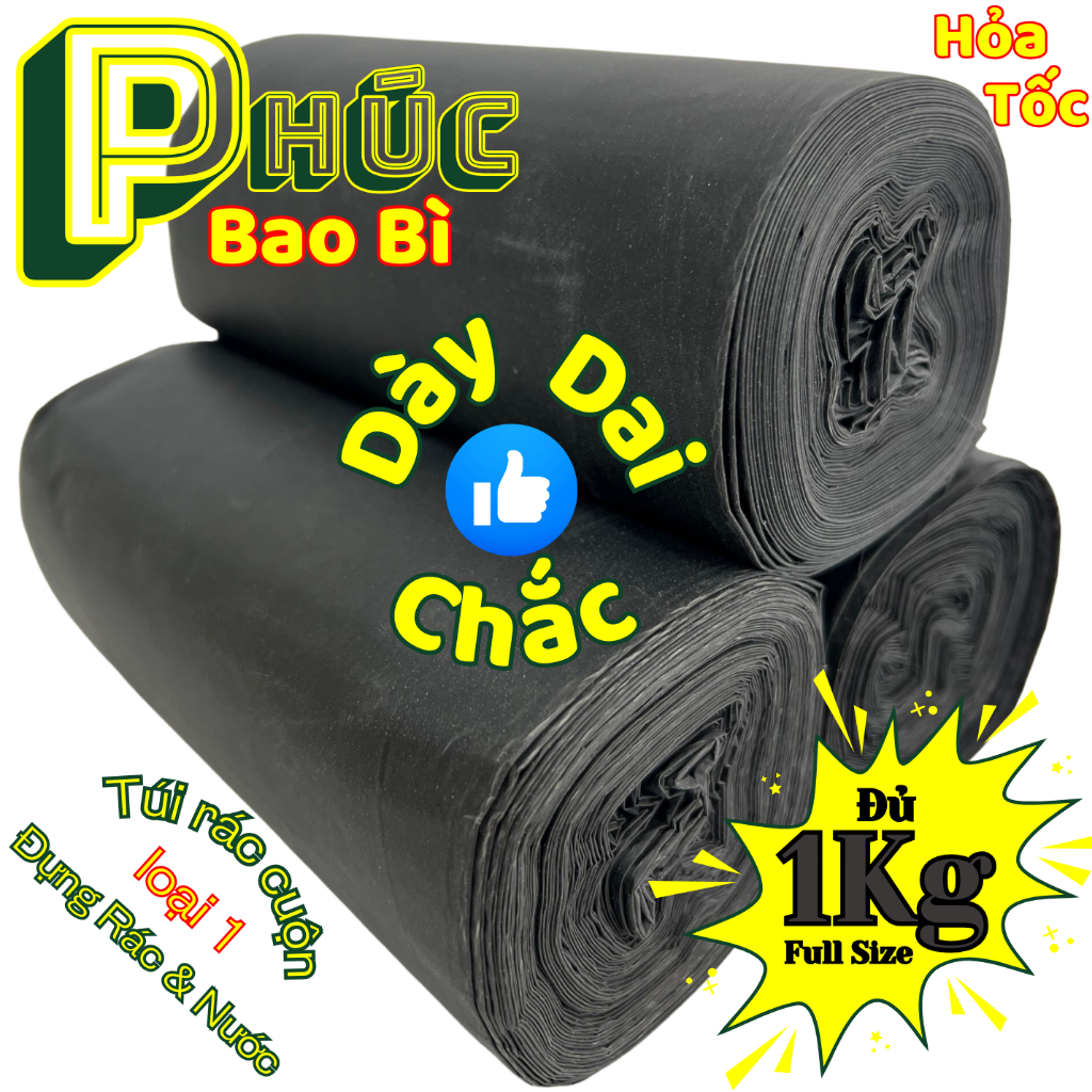 Túi Đựng Rác ĐEN (1kg) Bao rác loại 1 siêu DAI DÀY đựng được NƯỚC lẫn rác chất liệu HDPE thân thiện