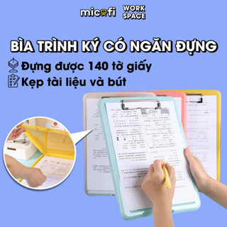 Bìa Trình Ký Có Ngăn Đựng Micofi, Kẹp Tài Liệu Giấy A4, Sổ Tập Ghim Đề Cute 2 Mặt Nhiều Ngăn Chứa 140 Tờ Chống Nước