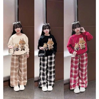 Sét Bộ Nỉ Thu Đông Labubu QUẦN XUÔNG ANH EM ( HỌA TIẾT QUẦN Ô VUÔNG )SIZE 9-45 KG 673