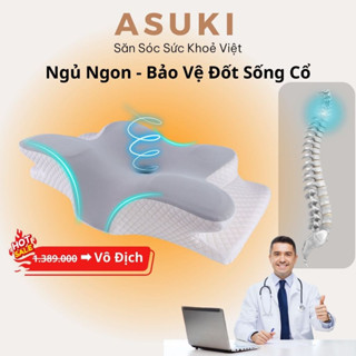 Gối Công Thái Học Cao Su Non Asuki Cao Cấp- Chống Đau Mỏi Vai Gáy, Chống Ngáy, Ngủ Sâu, Ngủ Nhanh