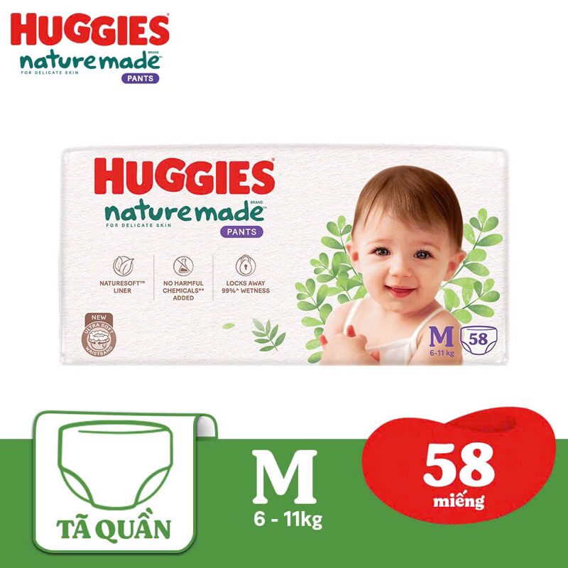 Tã bỉm Huggies Nature Made cao cấp NB/S/M/L/XL/ XXL cho bé