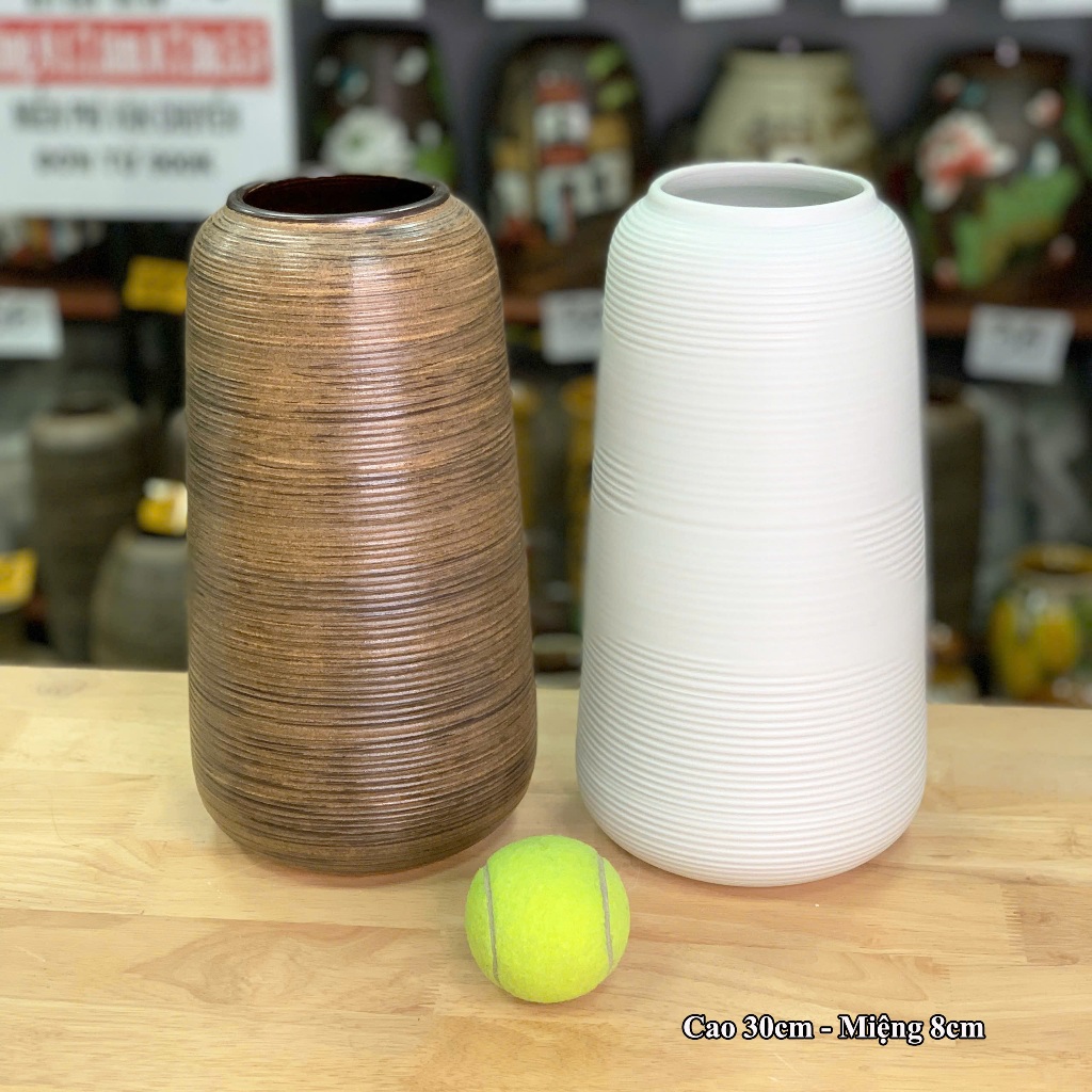 Bình Hoa Bát Tràng Các Dáng Bowling, Chuông, Vò Màu Nâu Gốm và Trắng LIVEGTB4334