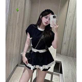 Set đồ nữ áo cánh dơi mix chân váy bí phối ren phong cách tiểu thư 1991x shop