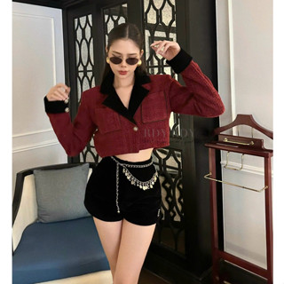 Set đồ nữ sang chảnh tiểu thư áo khoác dạ dáng ngắn cổ vest dài tay phối quần short đùi (không kèm đai) LEVAN Laily Set