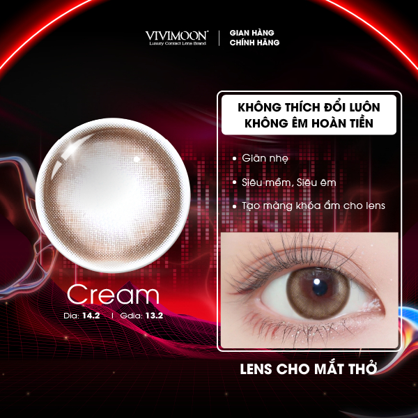 Kính áp tròng VIVIMOON LENSPRESSO cận nâu tây cho mắt thở CREAM, lens 6 tháng (Giá 01 đôi)