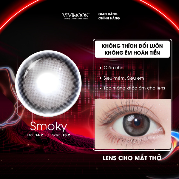 Kính áp tròng VIVIMOON LENSPRESSO cận xám ghi cho mắt thở SMOKY, lens 6 tháng (Giá 01 đôi)
