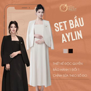 Set Bầu Mùa Đông Xinh Bán Lẻ Áo Vest Bầu Và Váy Bầu Trơn 2 Dây Dáng Dài Đẹp Màu Đen Kem Basic Glam Nest AV005