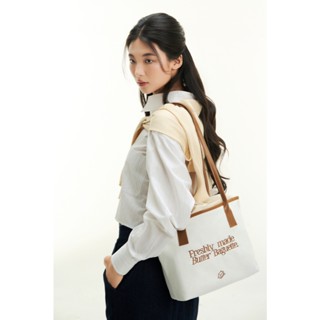 Túi tote vải nữ canvas phối dây da vừa laptop BUTTER CLUB Baguette/ Kem