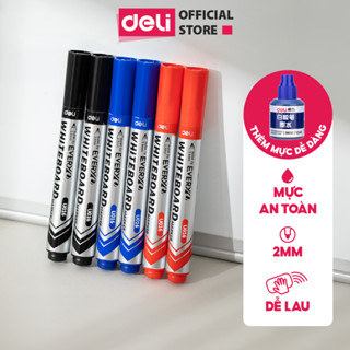 [THAY MỰC] Combo 5 10 20 Bút Lông Bảng To Nhiều Mực Đậm Siêu Rẻ DELI - Bút Dạ 2.5mm Nhanh Khô Dễ Xóa - 3 Màu Xanh Đen Đỏ