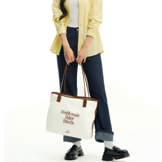 Túi xách vải nữ canvas phối dây da size to đựng laptop BUTTER CLUB Brioche/ Kem