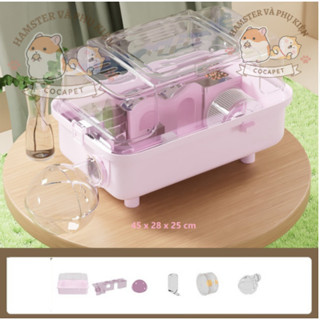 Chuồng nhựa nắp mica nhựa 45 x 28 x 25 cm có bao gồm full phụ kiện và nhà tắm ngoài