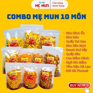 COMBO 10 MÓN ĂN VẶT MẸ MUN : Bim Hình Ốc, Bim Nón,Tai Heo,Râu Mực,Nui Sấy,Quẩy Sâu,Cua Hành, Ngô, Tăm Đậu, Đùi Gà Phomai