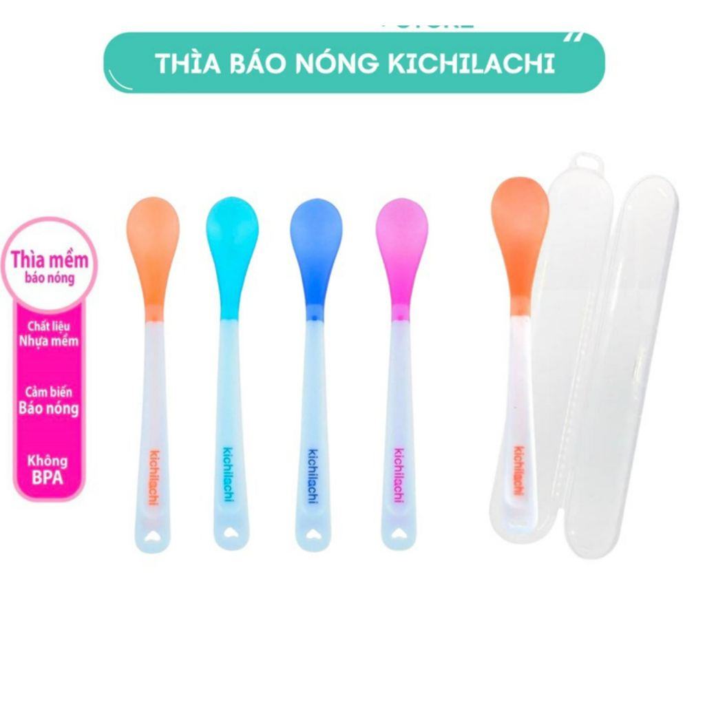 Bộ 4 Thìa Báo Nóng, Muỗng Cảm Ứng Nhiệt Kichi Cho Bé (Màu Ngẫu Nhiên) - Pupu Kids Shop