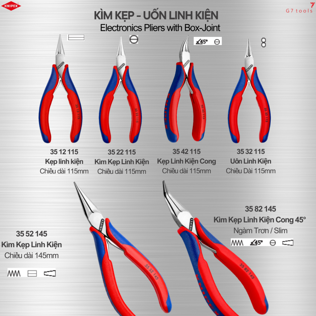 Knipex Kìm Kẹp Linh Kiện Electronic Pliers 35 12/ 35 22/ 35 42/ 35 32 115/ 35 52 145/ 35 82 145/30 2