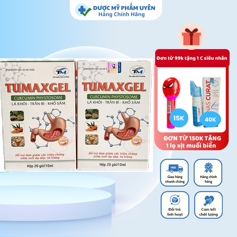 Gói uống bảo vệ dạ dày Tumaxgel ❤️FREESHIP❤️, Lá khôi, trần bì, hỗ trợ giảm các triệu chứng dạ dày, 