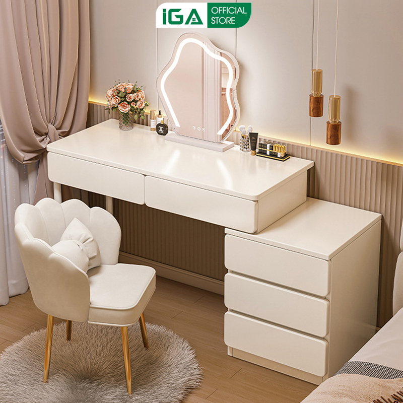 Bàn trang điểm kèm tủ nhiều ngăn kéo tone trắng cực xinh cho phòng ngủ (KO KÈM GHẾ,GƯƠNG) - GM142