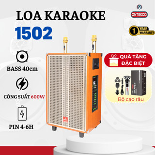 Loa kéo karaoke ONTEKCO 1502 Bass 40cm tặng 2 micro không dây UHF chống hú mặt lưới kim loại cao cấp