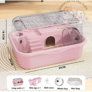 Lồng hamster đế nhựa nắp mica full phụ kiện dài 35 cm·