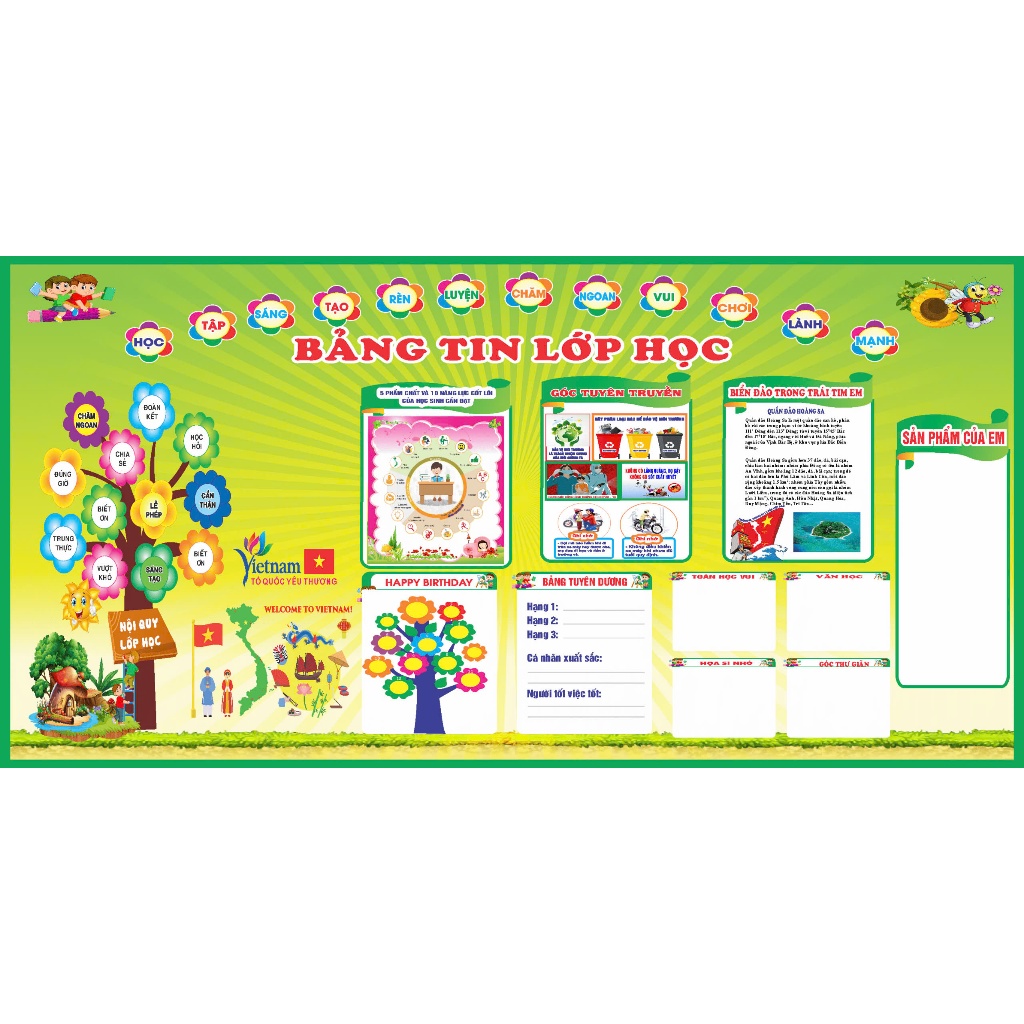 LH 6 BẢNG TIN LỚP HỌC, BẢNG 5 PHẨM CHẤT, 10 NĂNG LỰC CỦA HỌC SINH, BẢNG TRANG TRÍ LỚP