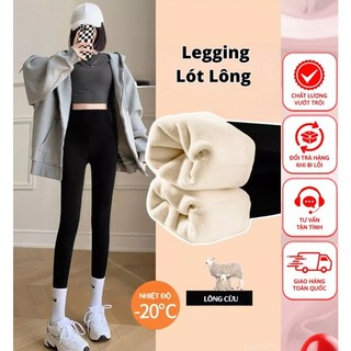  QUẦN LEGGING NỈ LÓT LÔNG nữ ấm mùa đông cạp cao co giãn có túi dáng ôm - Quần nỉ lót lông cừu cute trung niên giữa nhiệt 