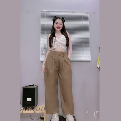 Quần ống rộng bigsize nữ dáng suông dài lưng chun co giãn vải cotton lạnh 58-95kg Q30