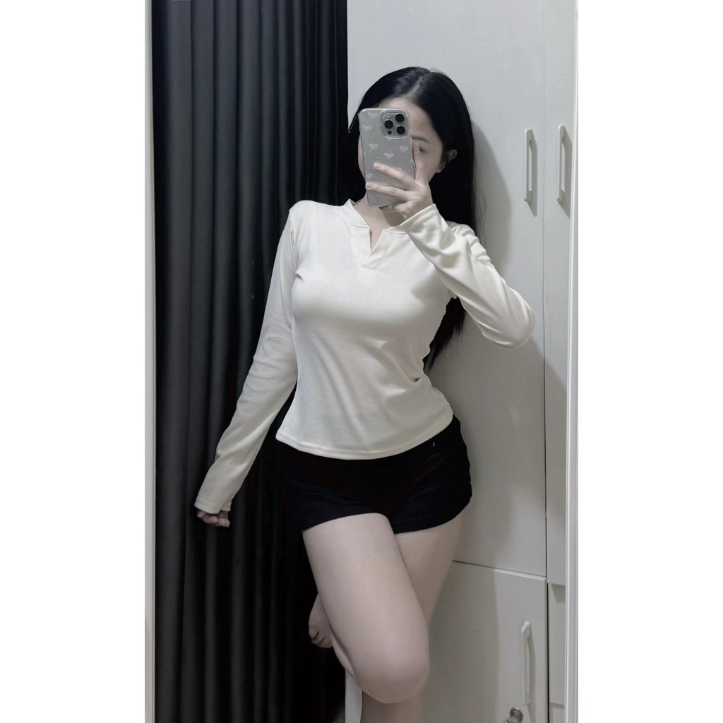 Áo dài tay cổ trụ chữ V dáng ôm body 15 màu nữ - Thun kiểu tiểu thư hotgirl oversize bigsize mặc thu đông sexy - ATH187 | BigBuy360 - bigbuy360.vn