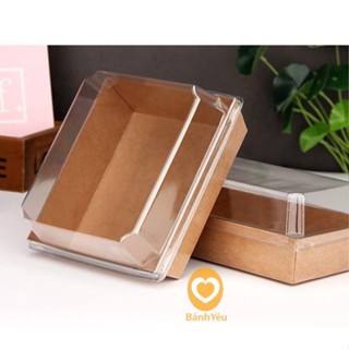 [10->50 cái] Hộp giấy Vuông Kraft nắp trong màu nâu đựng bánh mì, bánh su kem, bông lan trứng muối mã 1413-BB182
