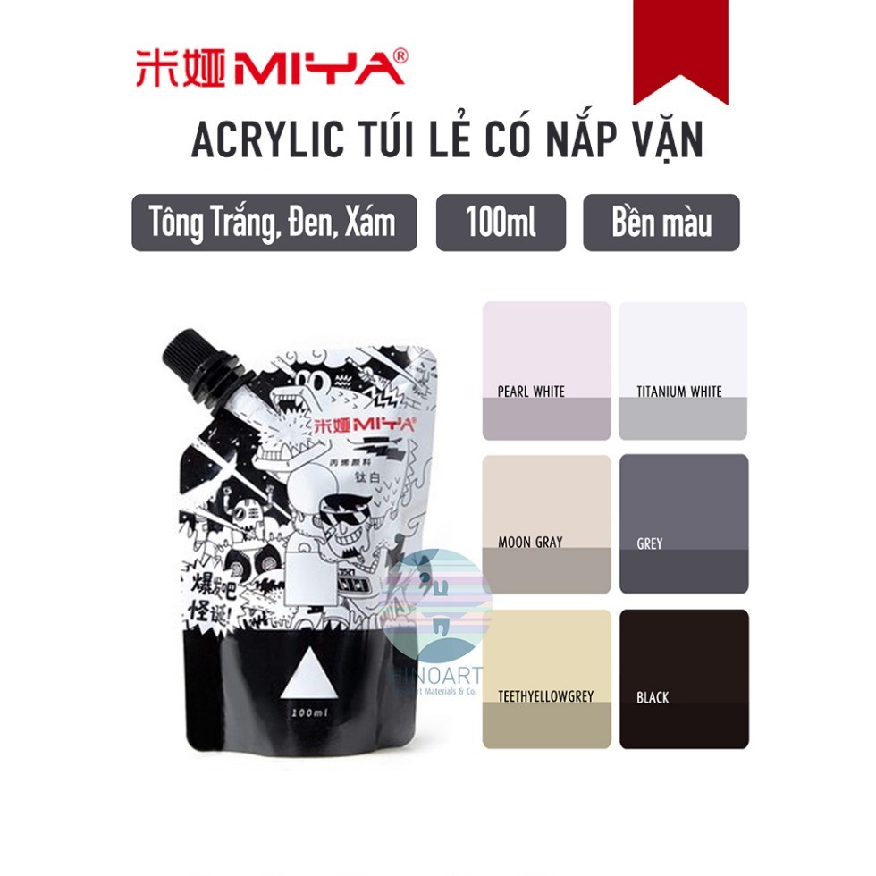 |TÔNG ĐEN TRẮNG| Túi 100ml Acrylic Miya