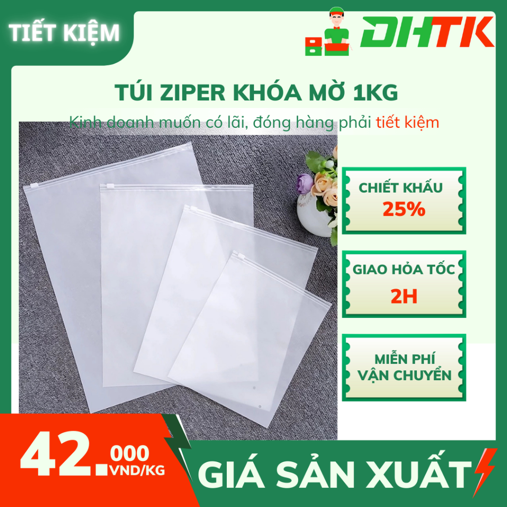 1kg Túi ZIP lụa mờ có khóa kéo - Có nhiều size, đục lỗ thông khí