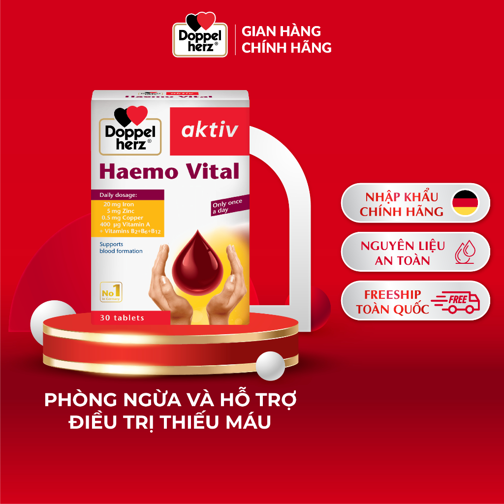 Viên Uống Bổ Sung Sắt Doppelherz Haemo Vital Hỗ Trợ Phòng Ngừa Thiếu Máu (Hộp 30 Viên)