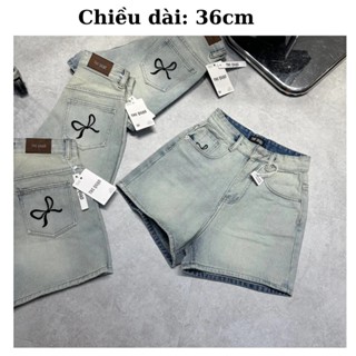 J33 Quần Short THE QUAO Jeans Nữ Lưng Cao Thêu Túi Màu Bụi Nhạt.Quần short gợi cảm cuốn hút, trẻ trung