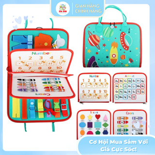 Đồ chơi montessori cặp bận rộn, bảng bận rộn busy board 7 in 1 thiết kế dạng cặp sách thuận tiện