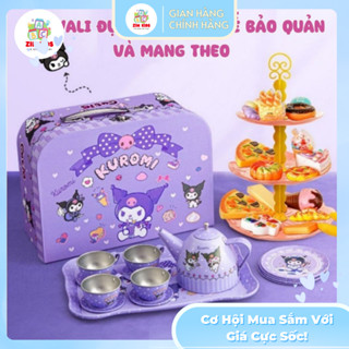 Đồ chơi vali tiệc trà bánh kuromi cho bé, có bộ ấm chén và tháp bánh xinh xắn bằng nhôm siêu bền
