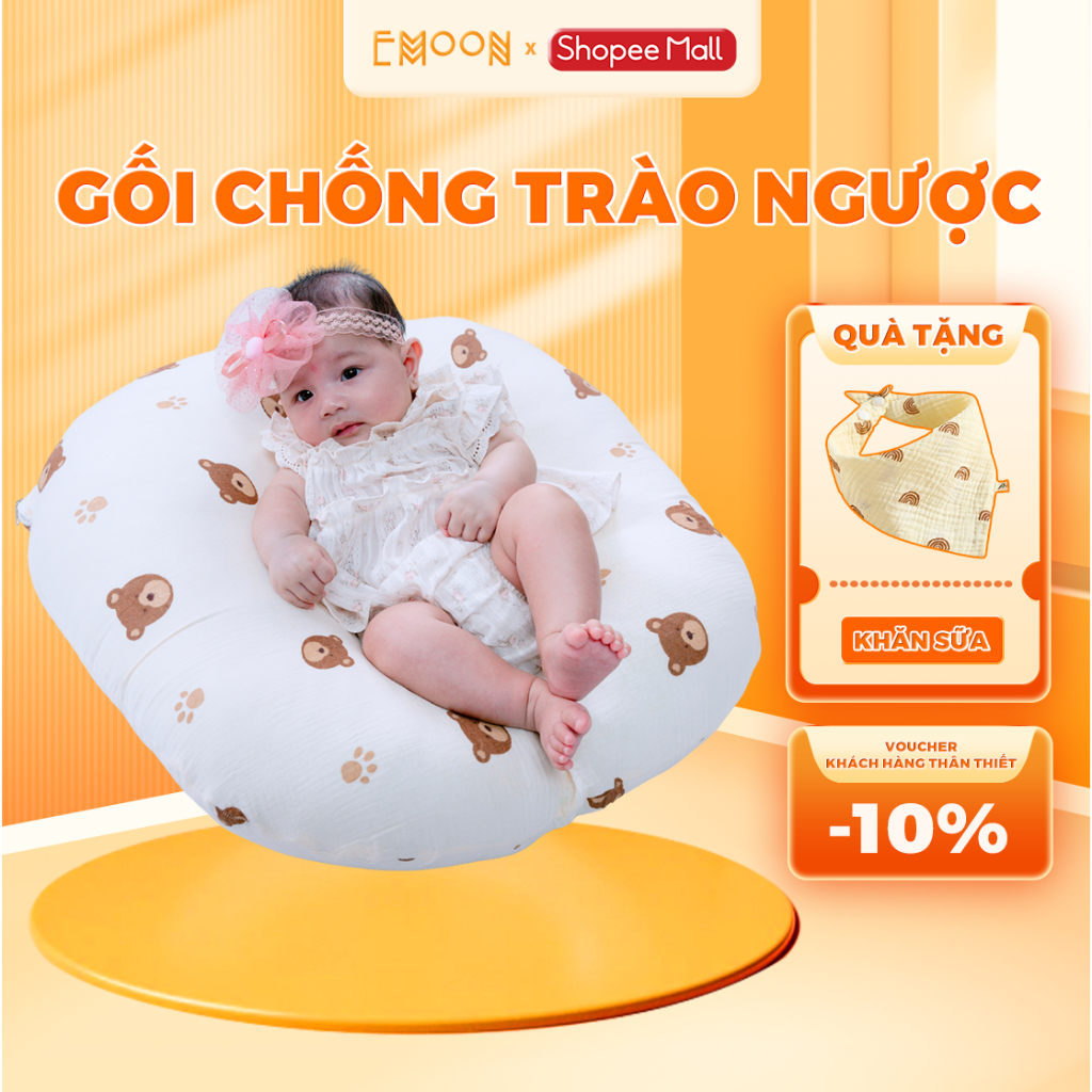 Gối chống trào ngược EMOON, chất liệu muslin cao cấp thấm hút mồ hôi an toàn cho bé giảm thiểu tình trạng nôn trớ sau ăn