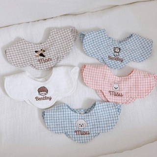 Yếm thêu 05 -Yếm thêu tên cho bé kẻ caro phong cách Hàn Quốc