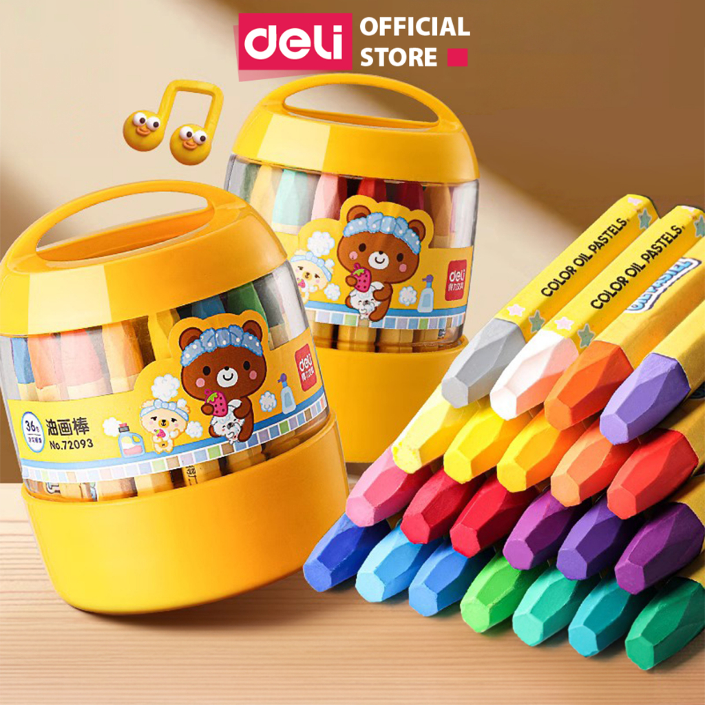  HỌA CỤ DELI  Bút sáp dầu học sinh hộp nhựa tròn DELI -12 18 24 màu cho bé tô màu vẽ tranh - Màu sắc tươi sáng 