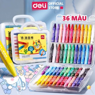  Bút Màu Sáp Dầu Deli - Bút Sáp Hộp Nhựa 12 24 36 Màu Tươi Sáng Mềm Mịn - Thân Bút Màu Hình Tam Giác Dễ Cầm Sử Dụng 