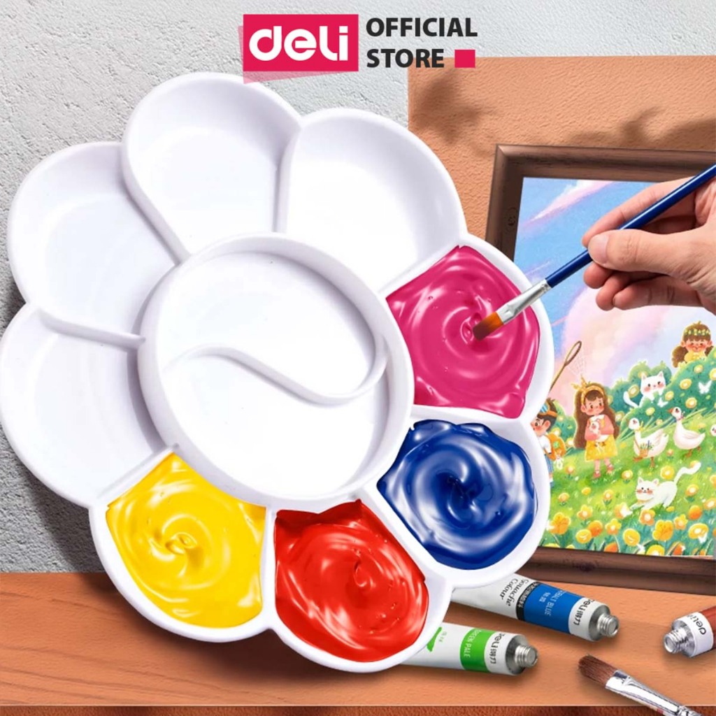 [HỌA CỤ DELI] Khay pha màu Deli - 12 ngăn - 1 chiếc, thiết kế nhựa trắng dễ nhìn