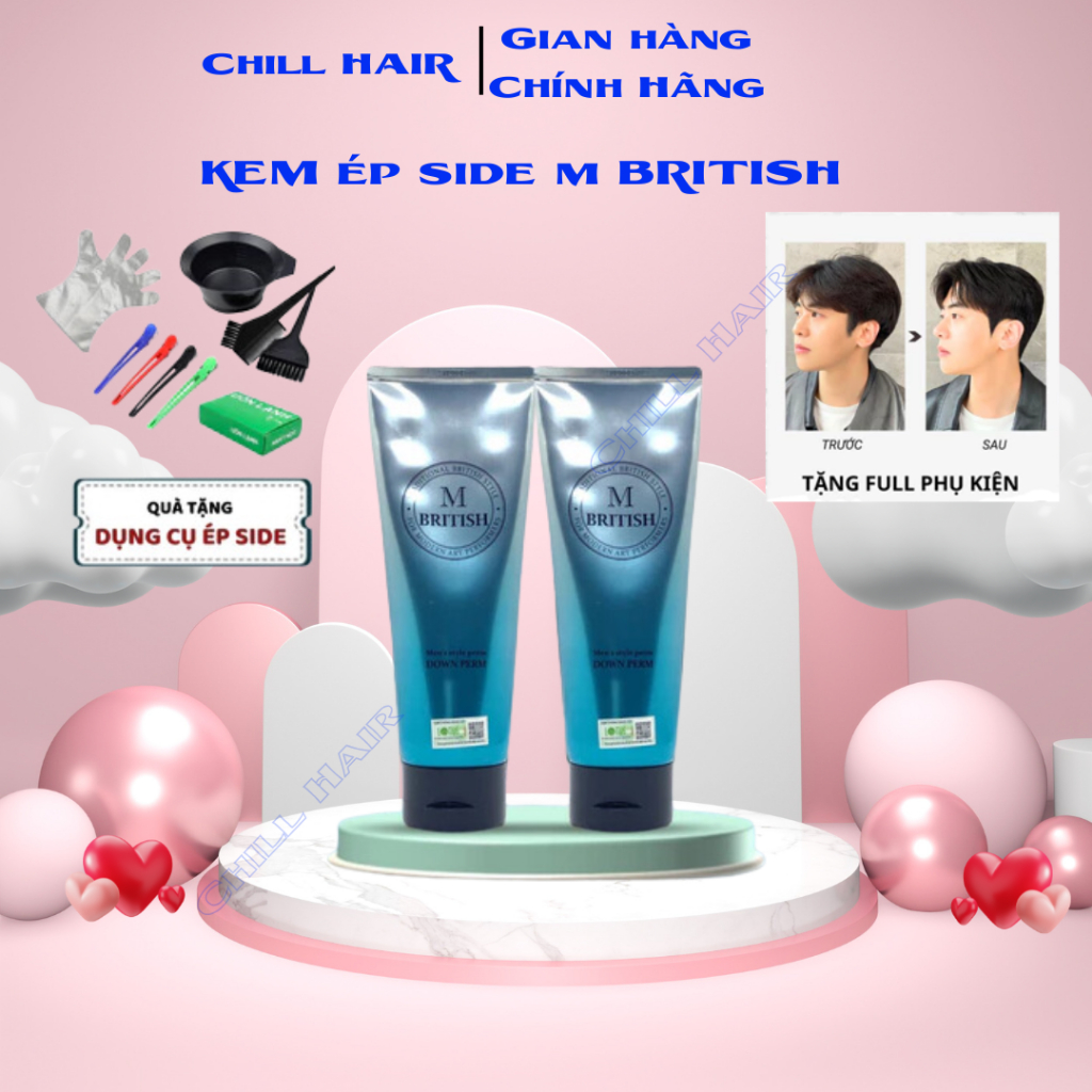 Thuốc ép Side tóc nam BRITISH M Men's Style Down Perm, kem ép side tóc nam chuyên nghiệp chai 120g |