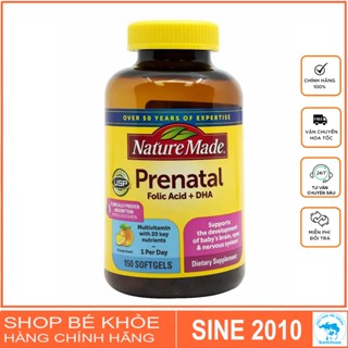 Nature Made Prenatal DHA + Folic Acid - Vitamin Bầu Mỹ, Bổ Não & Mắt Thai Nhi, 150 Viên.